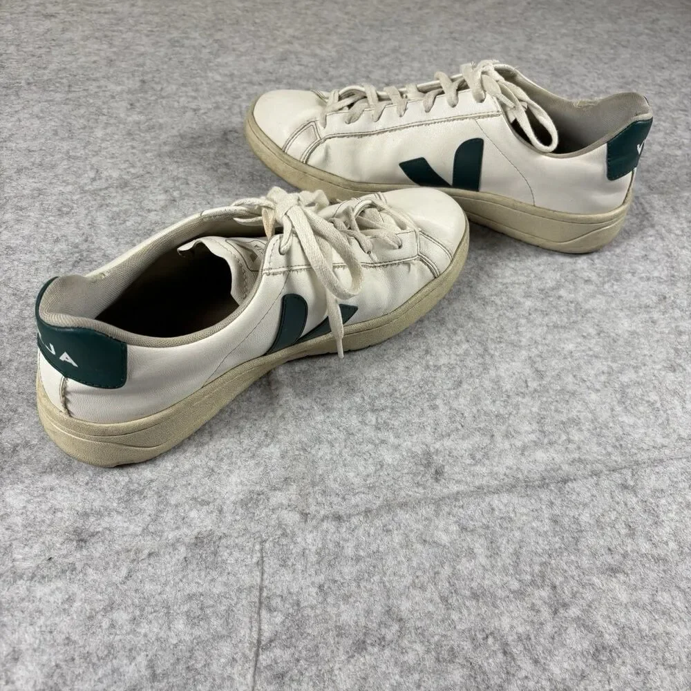 Veja White Green Leather Shoes Sneakers Mens Sz 10 Low Top Casual Lace Up Brazil